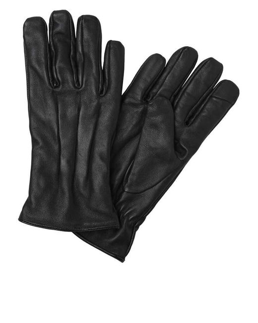 Jack & Jones Black Leather Gloves for men
