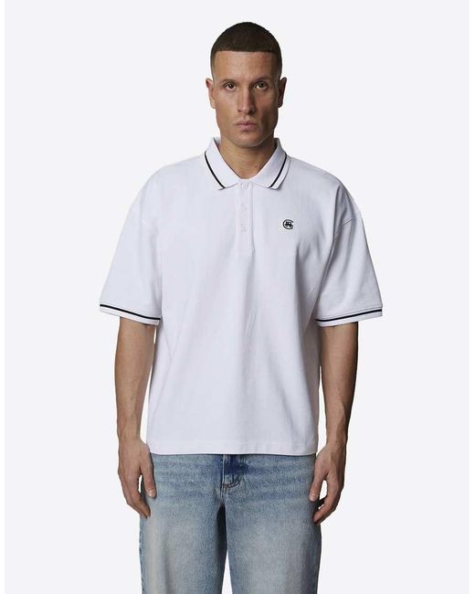 Good For Nothing White Monogram Short Sleeve Polo for men