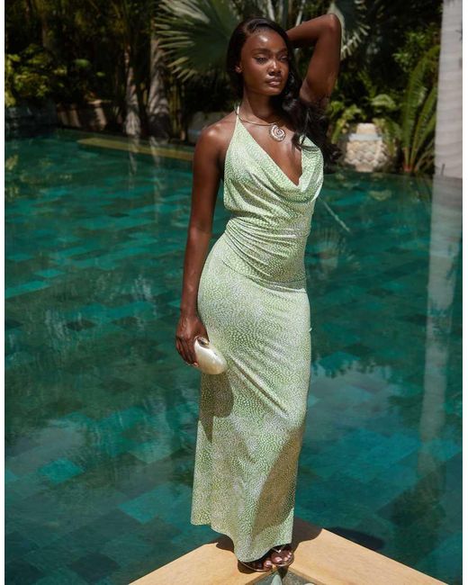 Vestito Da Mare Lungo Multicolore Con Scollo Ad Anello di South Beach in Green