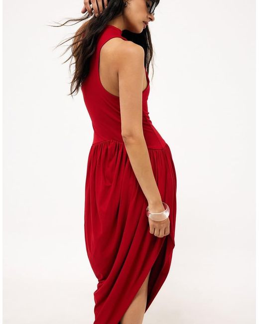 NA-KD Red Jersey Balloon Maxi Dress