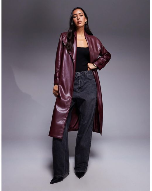 River Island Blue Faux Leather Faux Leather Long Line Wrap Coat