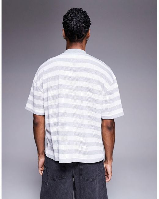ASOS Gray Boxy Oversized T-shirt With V-neck And Text Graphic for men