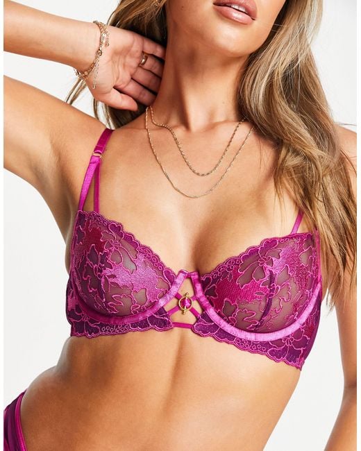 Ann Summers Pink Truthful Metallic Embroidered Non Padded Balcony Bra With Hardware Detail
