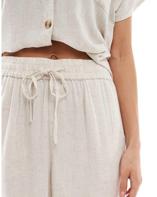 Pantalones Color Crema De Pernera Ancha De Mezcla De Lino De (Parte De Un Conjunto)-Blanco Pieces de color White