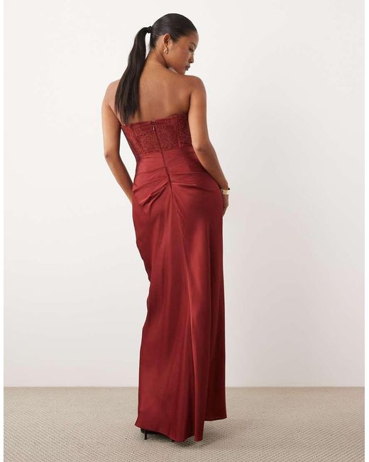 Forever New Red Lace Corset Drape Detail Satin Maxi Dress