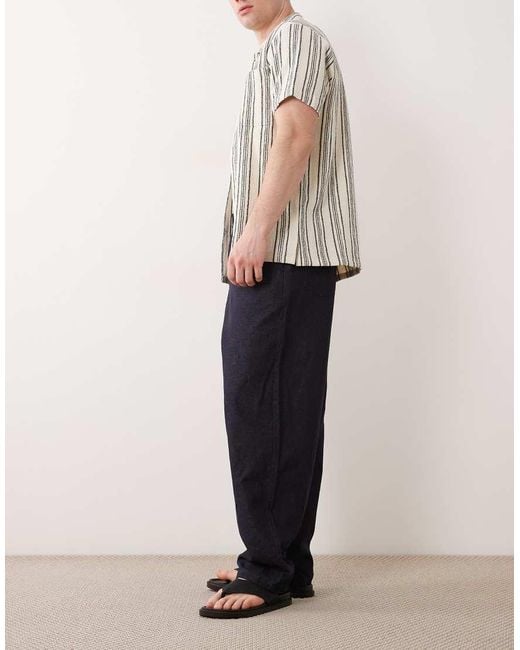 SELECTED Blue Linen Blend Barrel Leg Pants for men