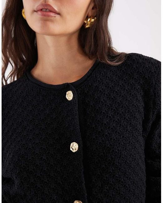 ASOS Black Knitted Peplum Long Sleeve Top With Buttons