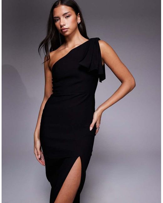 Vesper Blue One Shoulder Maxi Dress With Bow Detail And Thigh Split