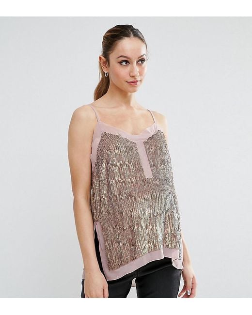Lyst Asos Sequin Cami Top With Sheer Insert