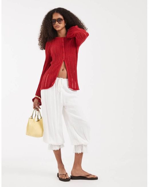 ASOS Red Knitted Ladder Stitch Cardigan