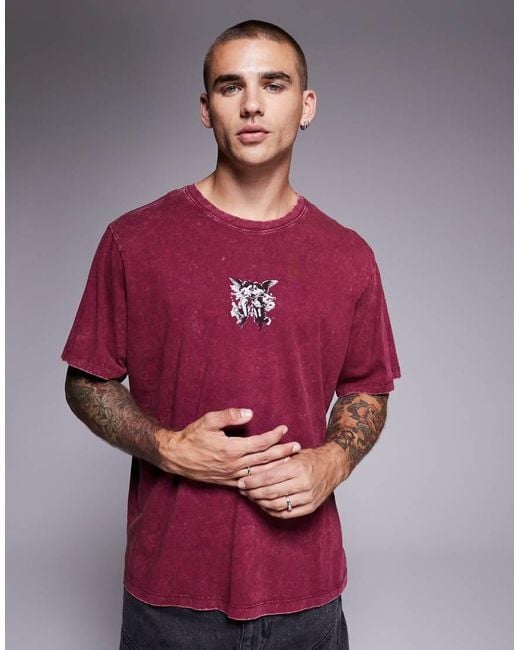 T-Shirt Oversize Bordeaux Con Stampa Sul Retro di ADPT in Red da Uomo