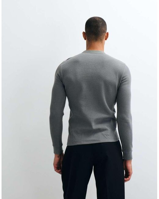ASOS Gray Slim Fit Long Sleeve T-Shirt With Woven Henley for men