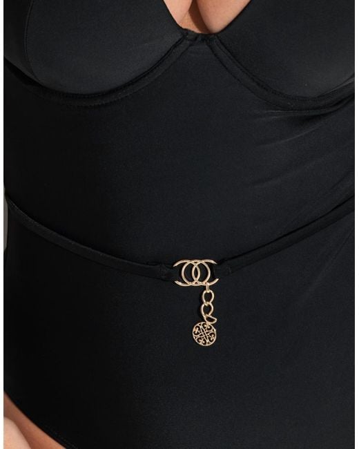 Pour Moi Black St Barts Push-Up Boost Padded Underwired Tummy Control Swimsuit