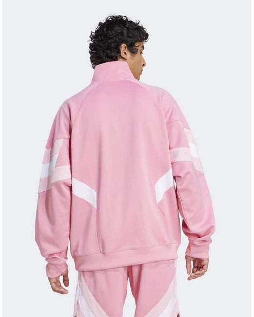 Sudadera Rosa Claro Con Cuello Redondo, Media Cremallera Y Diseño Del Inter Miami Cf De Adidas Originals de hombre de color Pink