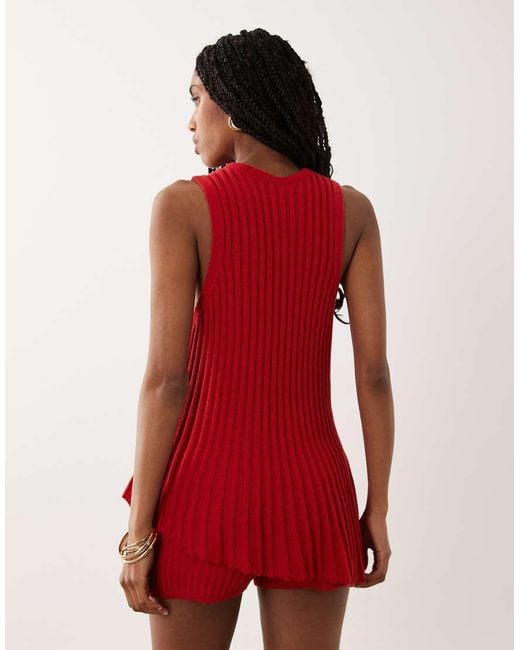 ASOS Red Knitted Pleated Asymmetric Top