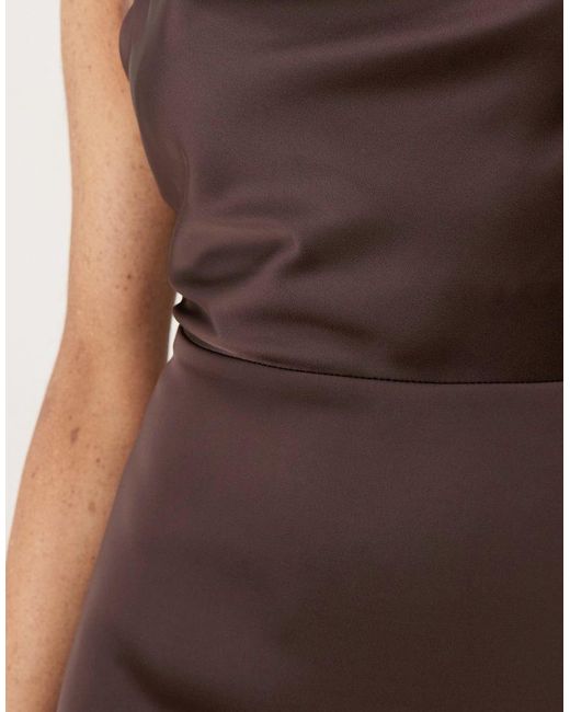 Vila Brown Satin Cowl Neck Maxi Dress