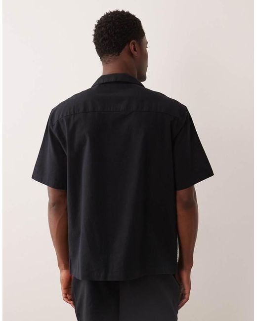 ASOS Black Co-ord Relaxed Revere Shirt With Linen for men