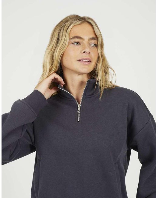 Brave Soul Blue Funnel Neck Quarter Zip Sweatshirt
