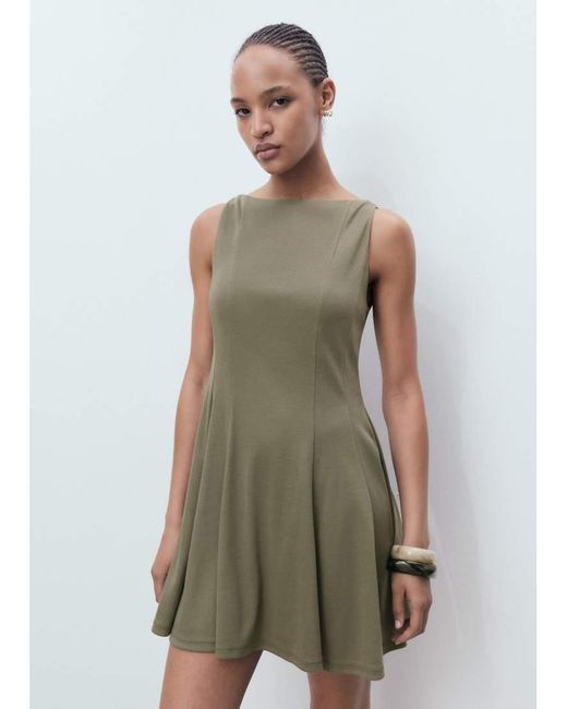 Mango Green Cotton Mix Sleeveless Pleat Detail Mini Dress