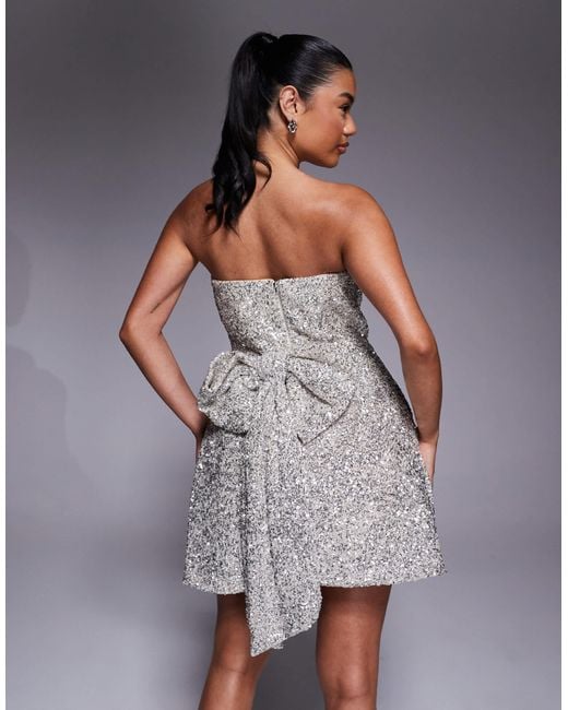 Jarlo Gray Sequin Structured Mini Dress With Bow Back