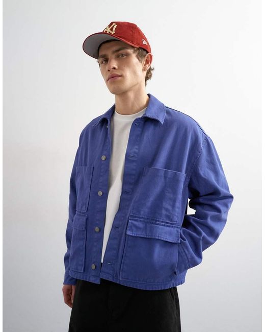 Topman Blue Washed Double Pocket Jacket for men