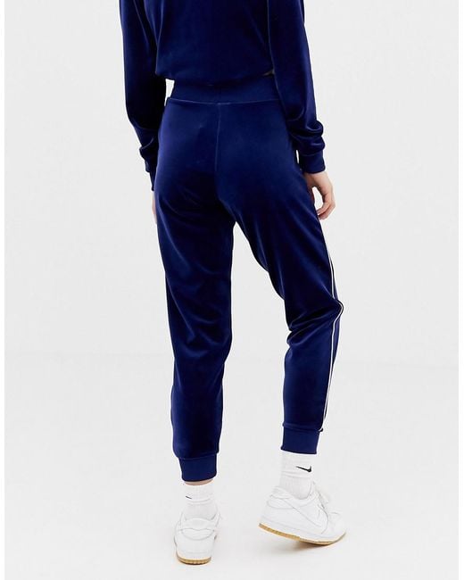 Nike Cotton Velour Zip Thru Tracksuit Bottoms in Blue | Lyst