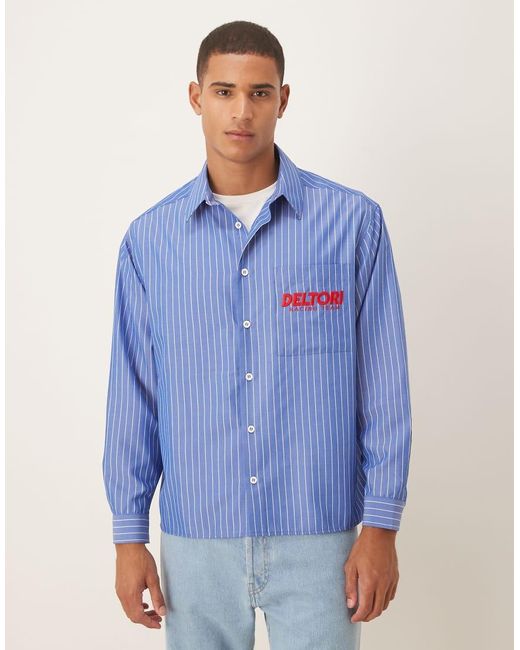 ASOS Oversized Gestreept Overhemd Van Katoenen Poplin Met Geborduurd Logo in het Blue voor heren