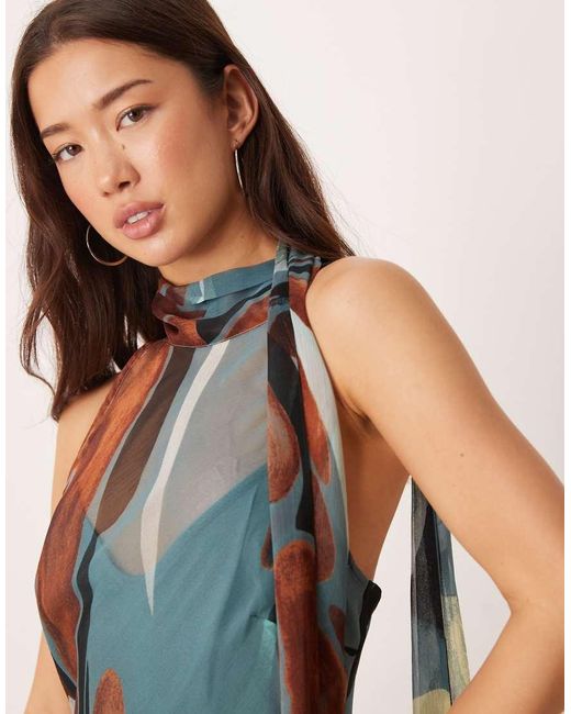 ASOS White Chiffon Halter Neck Maxi Dress With Scarf Detail