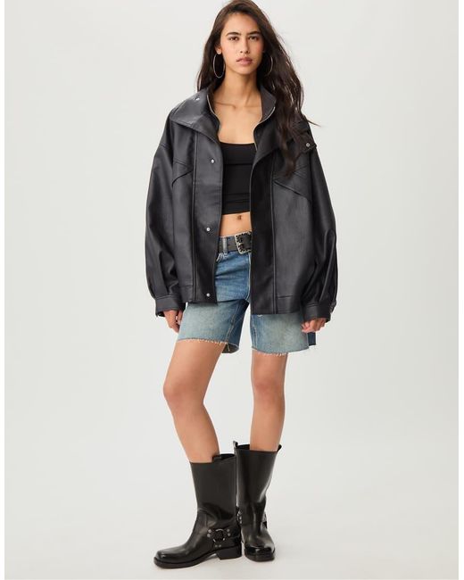 Stradivarius Black Oversize Faux Leather Jacket