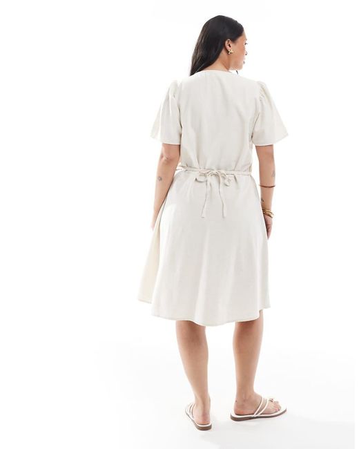 ONLY White Tie Detail Mini Dress With Linen