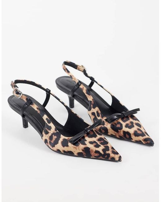 Asos Design Wide Fit White Skippy Bow Detail Slingback Kitten Heel Shoes