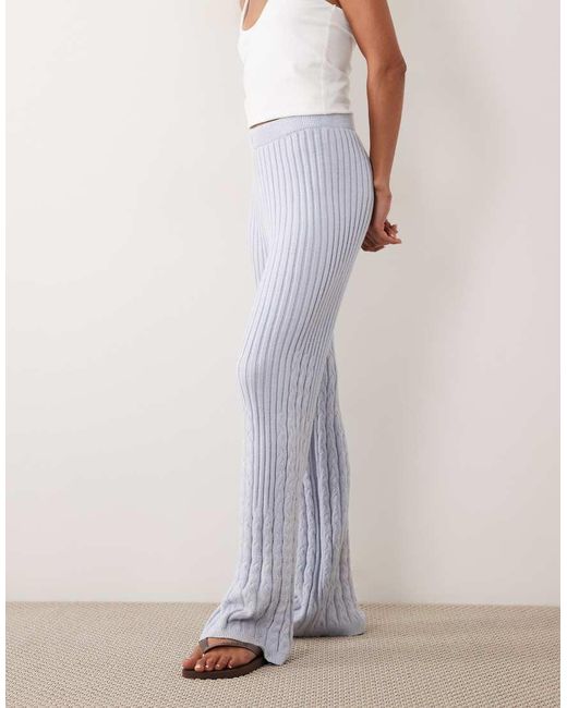 River Island Blue Knitted Wide Leg Cable Knitted Trouser Co-Ord
