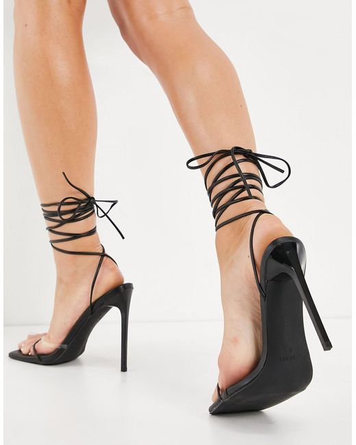 SIMMI Shoes Simmi London - Sina - Sandalen Met Hak En Touwtjes Om in het  Zwart - Lyst