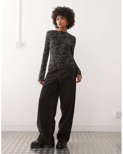 Weekday Doorschijnende Gerimpelde Top Van Mesh Met Stippen in het Black