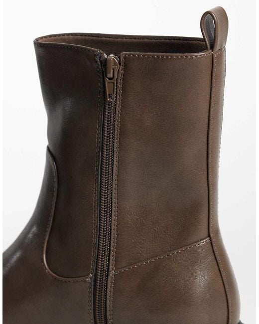 ASOS Brown Zip Up Boots With Cleated Sole for men