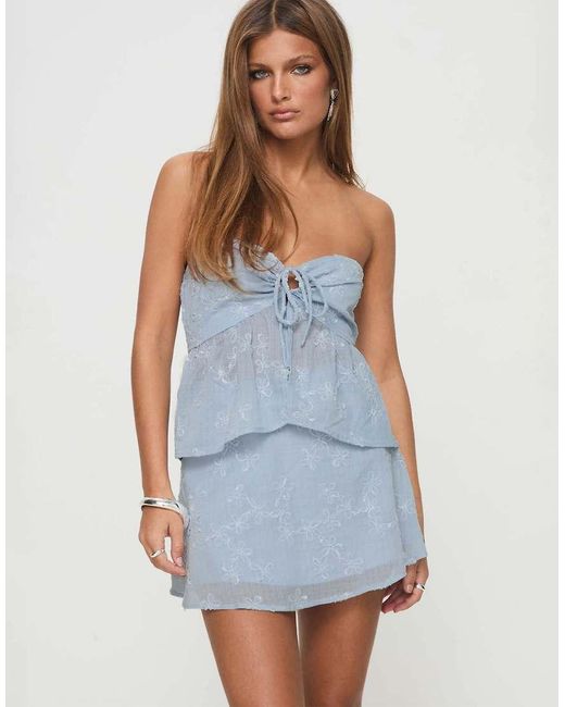 Princess Polly Blue All My Friends Embroidered Flower Detailing Mini Skirt