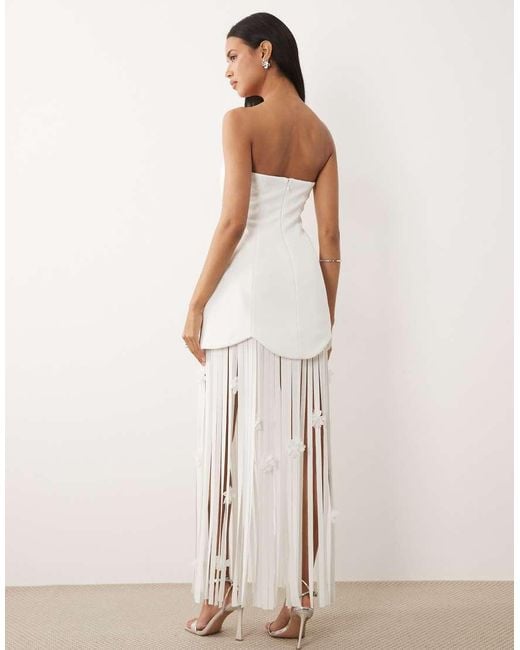 ASOS Natural Bandeau Dress With Fringe Skirt Detail