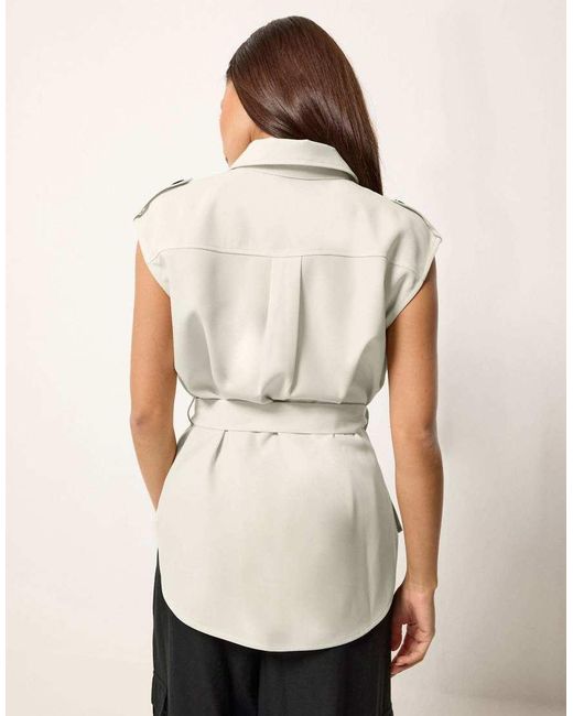 PixieGirl White Petite Belted Utility Shirt