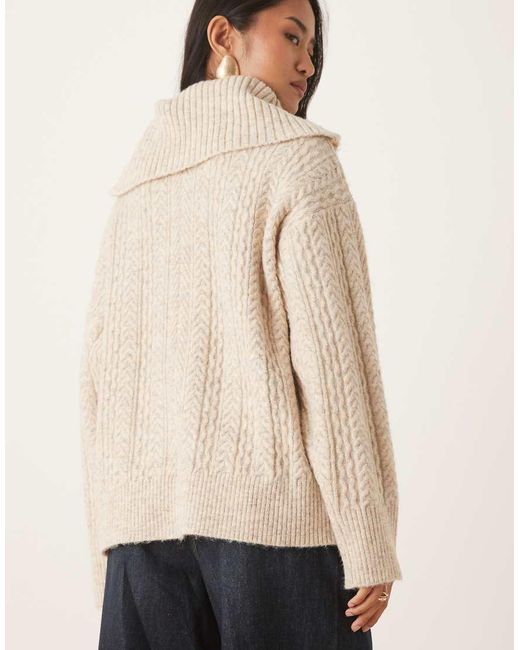 Pretty Lavish Natural Cable Knit exaggerated Roll Neck Jumper
