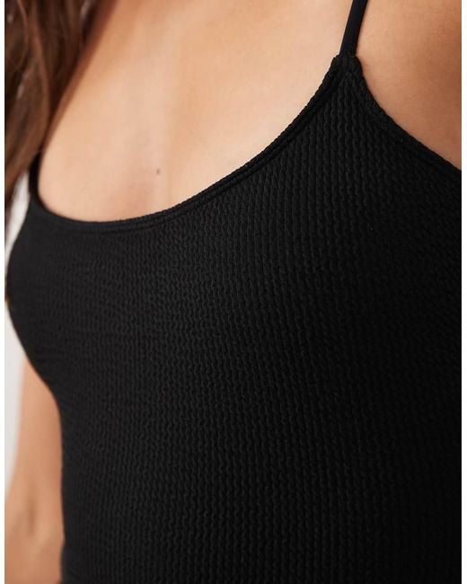 ASOS Black Crystal Crinkle Square Neck Cami Swimsuit With Pads