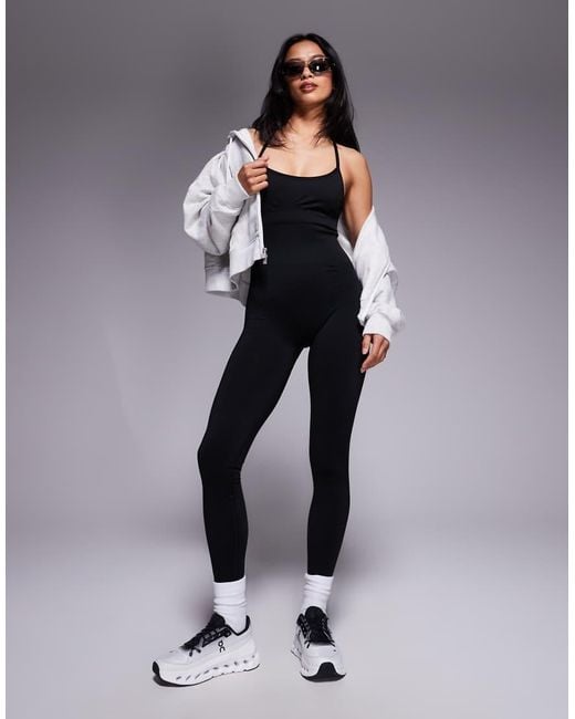 Bo&Tee Black Petite Open Back Strappy Unitard