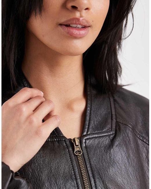 ASOS Black Asos Design Petite Washed Leather Look Oversized Bomber Jacket