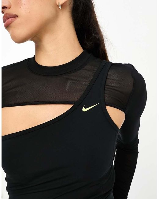 Nike Black Nike Pro Training Swoosh Novelty Cropped Cut Out Long Sleeve Top