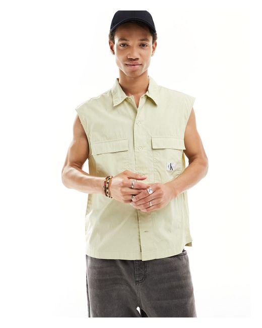 Calvin Klein Natural Sleeveless Poplin Shirt for men