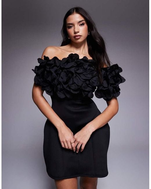 ASOS Black One Off Shoulder Mini Lantern Dress With Corsage Trim Bodice
