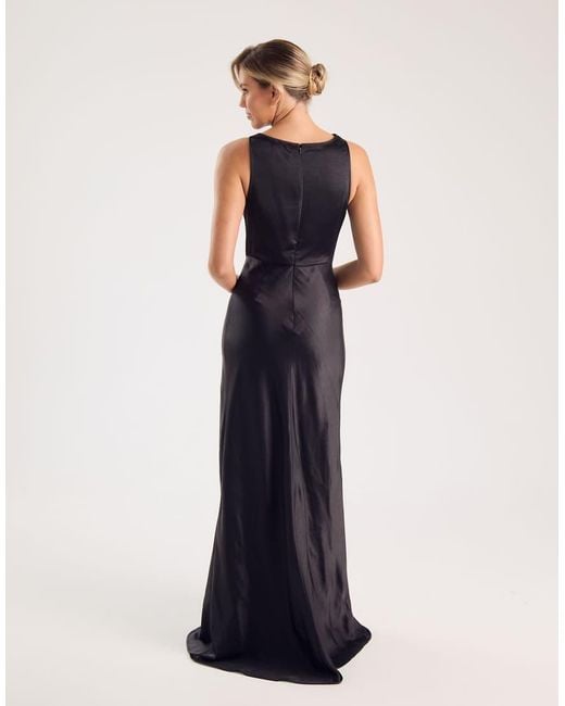 Six Stories Blue Cowl Front Satin Bridesmaid Dress