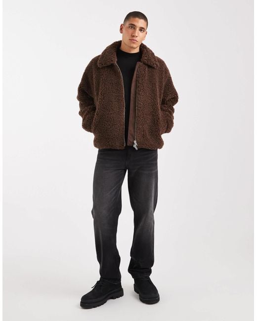 ASOS Brown Oversized Borg Coach Jacket for men