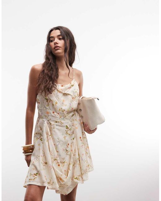 AllSaints Multicolor Claire Sleeveless Cowl Neck Gathered Floral Mini Dress