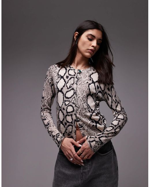 AllSaints Gray Anouk Snake Print Cardigan-white
