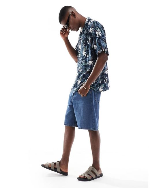 Jack & Jones Blue Revere Collar Tropical Print Short Sleeve Shirt for men